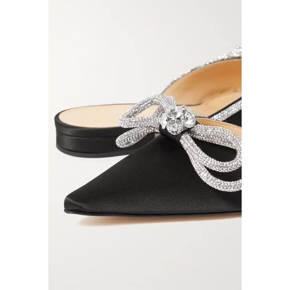 Divanne Black Women Heels Pointed Toe Backless Mules Rhinestone Bow Slip On - Picture 4 of 5